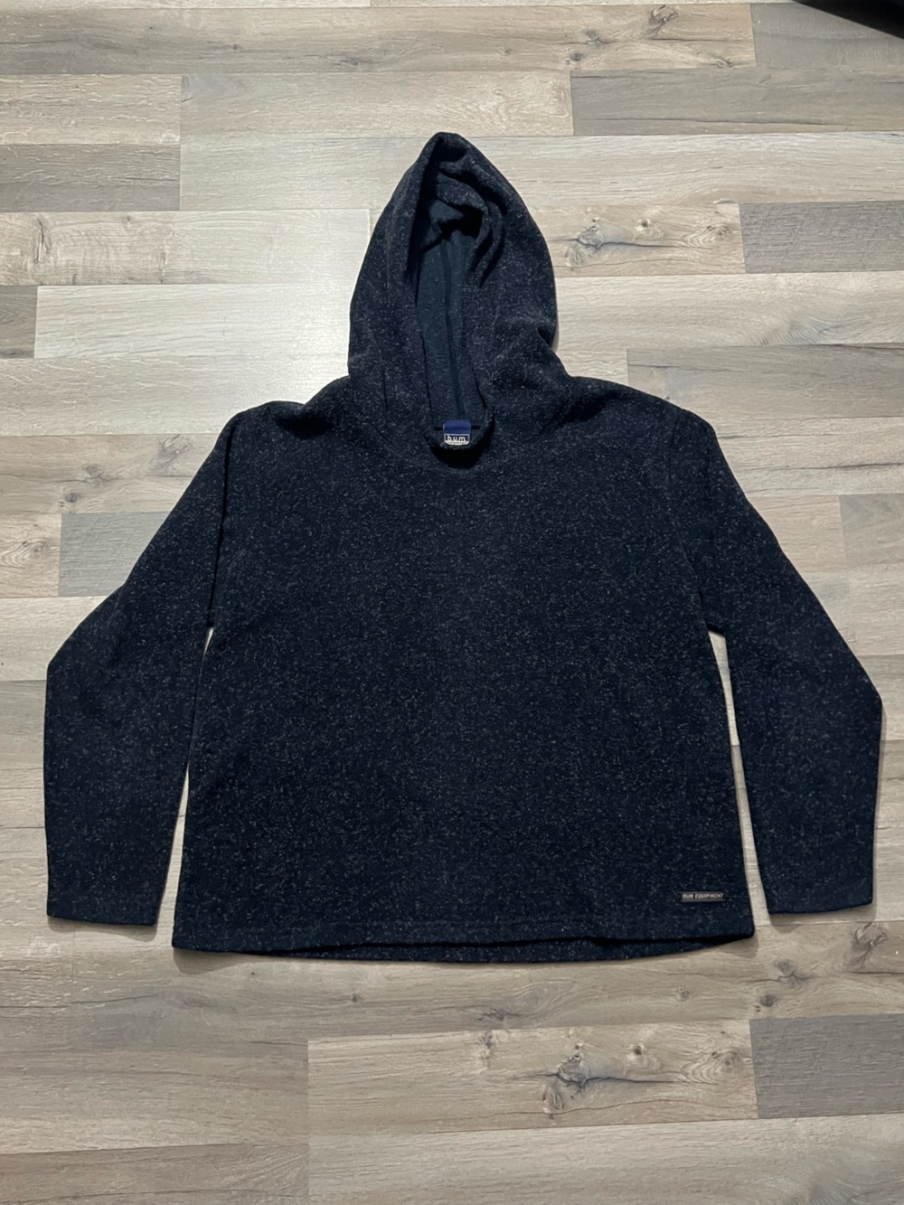 Vtg 1990s BUM Equipment Fleece Hoodie XL Navy Heather Gorpcore Pullover 90s